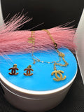 2Ocs Lux jewelry double layers #5 Earrings and Necklace